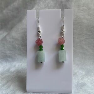 Elegant Green and Pink Earrings